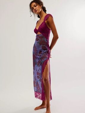 Free People Purple Floral Lace Maxi Dress